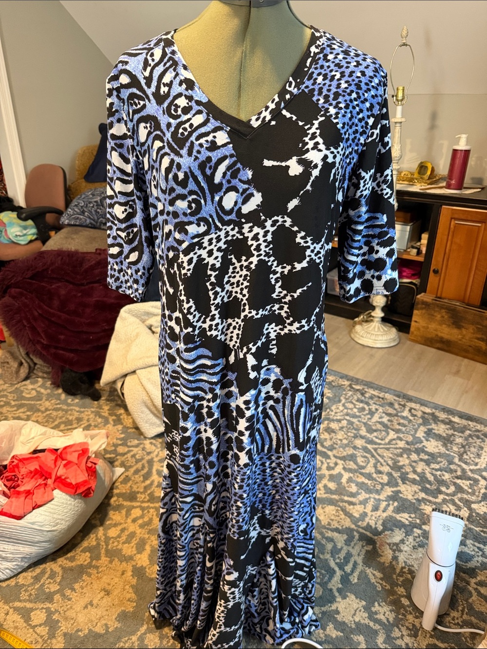 Attitudes by Renee Blue & Black Patterned Maxi Dress
